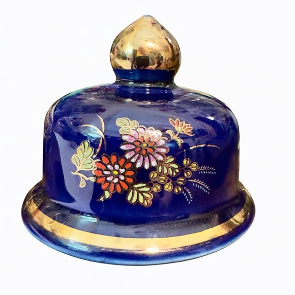 1970’s Kutani Cobalt Blue Porcelain Ginger Jar Vase & Lid (8”) - Picture 9 of 13